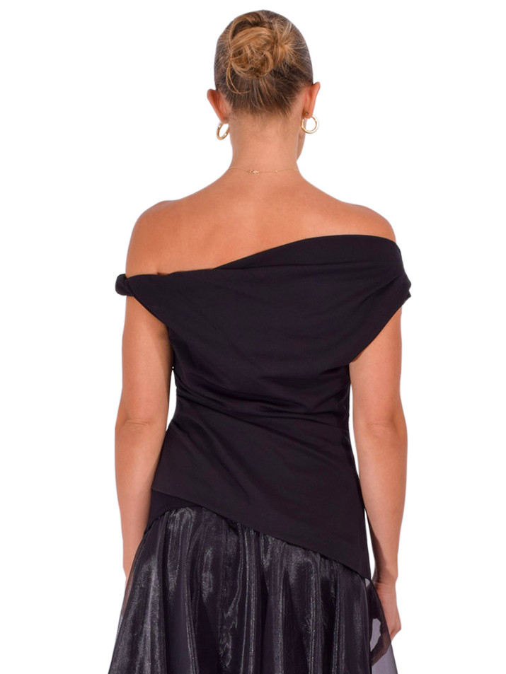 SIMKHAI Zerra Draped Top in Black Back View 