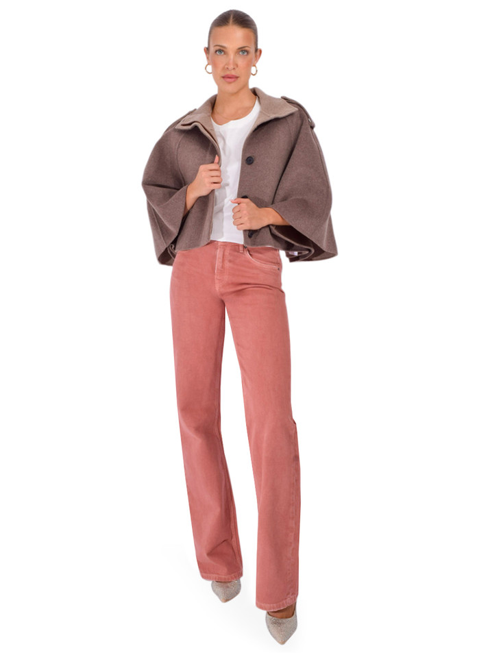 SIMKHAI Yara Cape Jacket in Mushroom Melange Full Outfit 