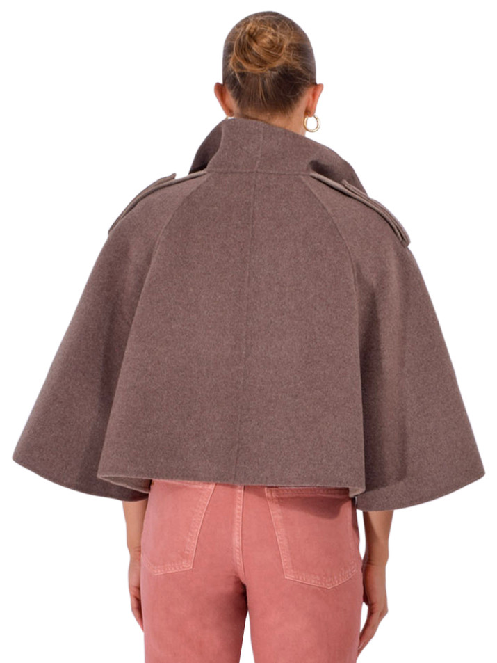 SIMKHAI Yara Cape Jacket in Mushroom Melange Back View 