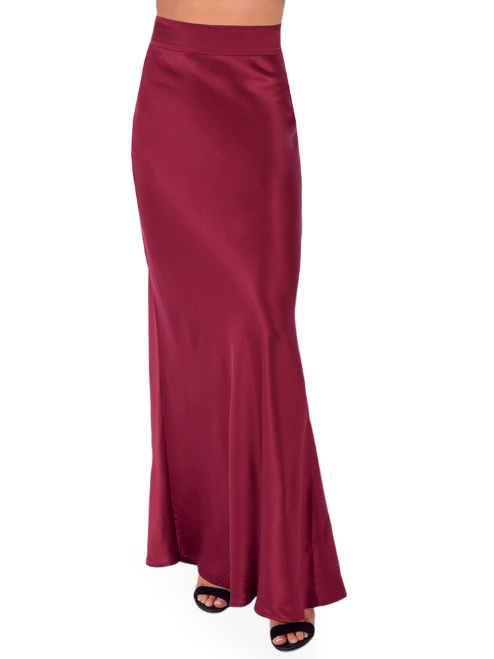 L'AGENCE Ryker Silk Maxi Skirt in Merlot Front View 