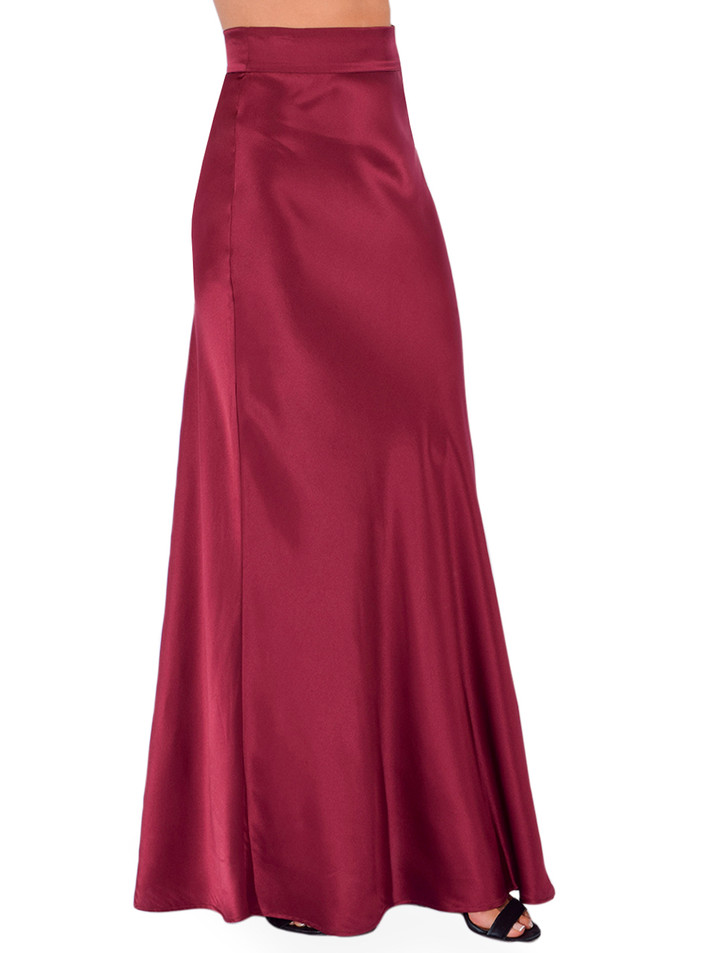L'AGENCE Ryker Silk Maxi Skirt in Merlot Side View 