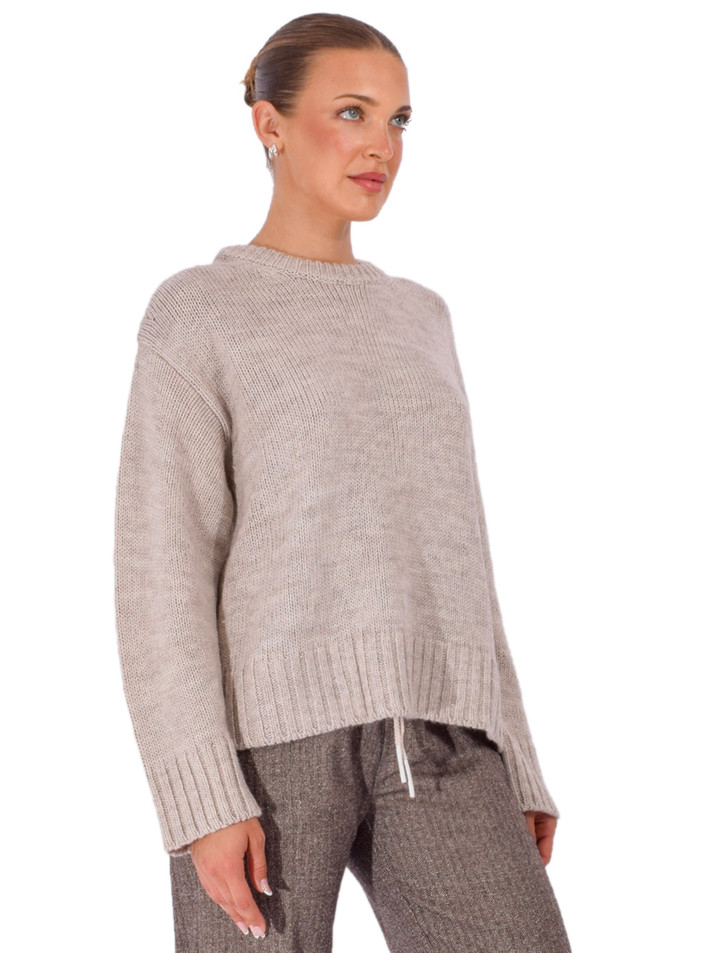 OTTOD'AME Oversized Crewneck Sweater in Ecru Side View 