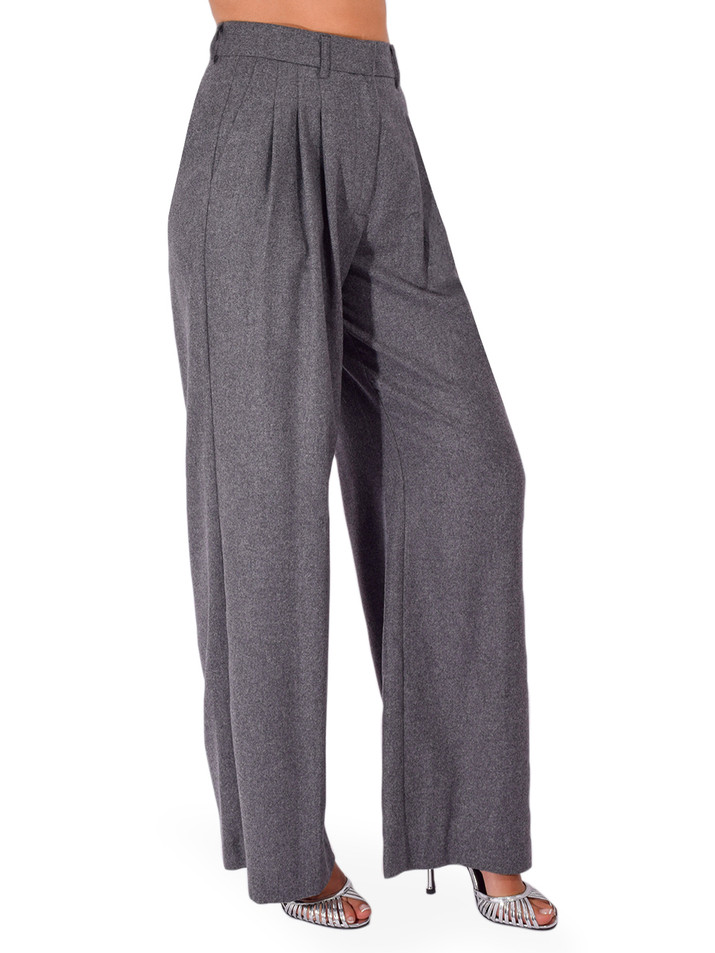 OTTOD'AME Pleated Palazzo Trousers in Gray Side View 