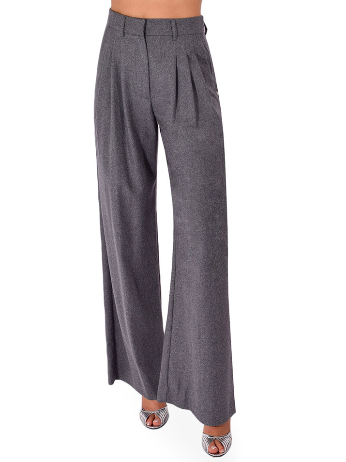 OTTOD'AME Pleated Palazzo Trousers in Gray Front View 