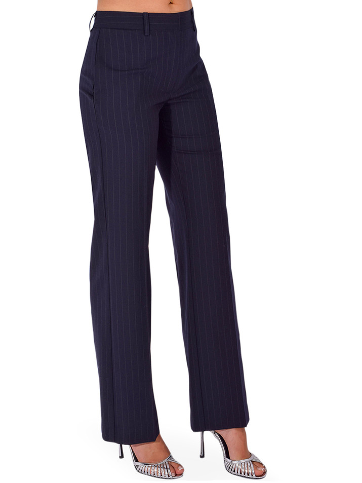OTTOD'AME Regular Trousers in Navy Pinstripe Side View 