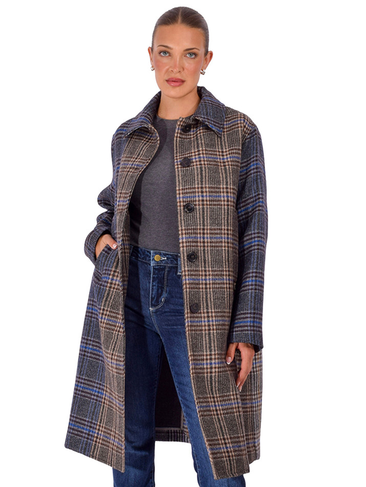 OTTOD'AME Single Breasted Coat in Gray Plaid Multi Front View 