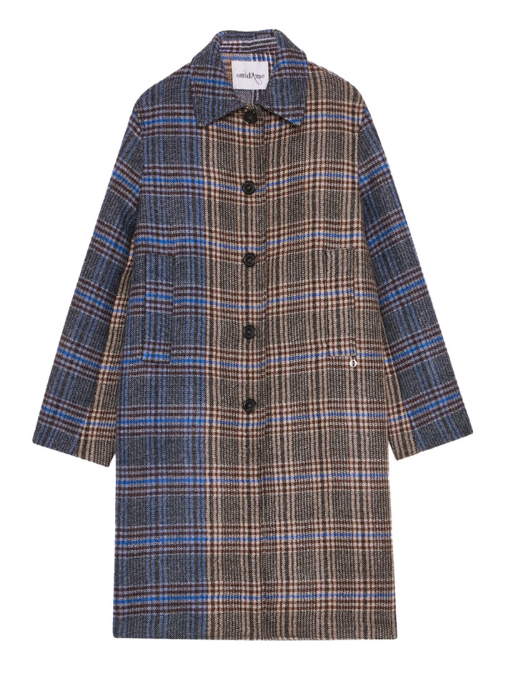 OTTOD'AME Single Breasted Coat in Gray Plaid Multi Product Shot 