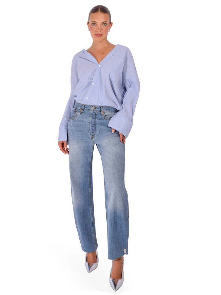 CISSA Lurex Sliver Stripe Top in Blue Full Outfit 