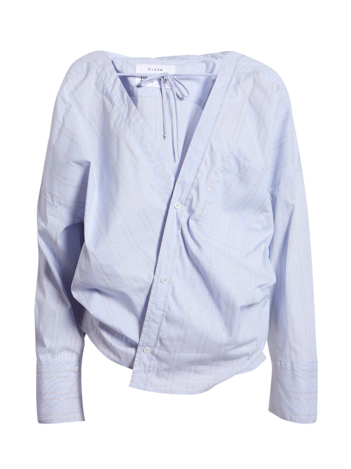 CISSA Lurex Sliver Stripe Top in Blue Product Shot 