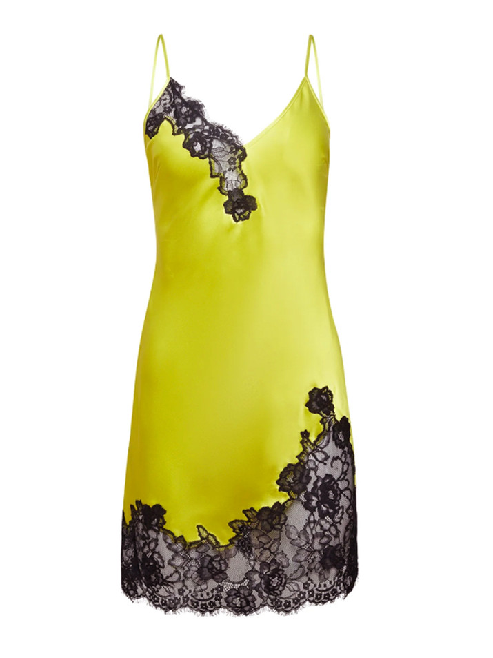 FLEUR DU MAL Juliet Lace Mini Slip Dress in Lime Green Product Shot 