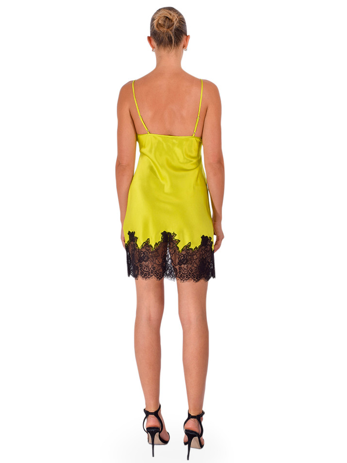 FLEUR DU MAL Juliet Lace Mini Slip Dress in Lime Green Back View 