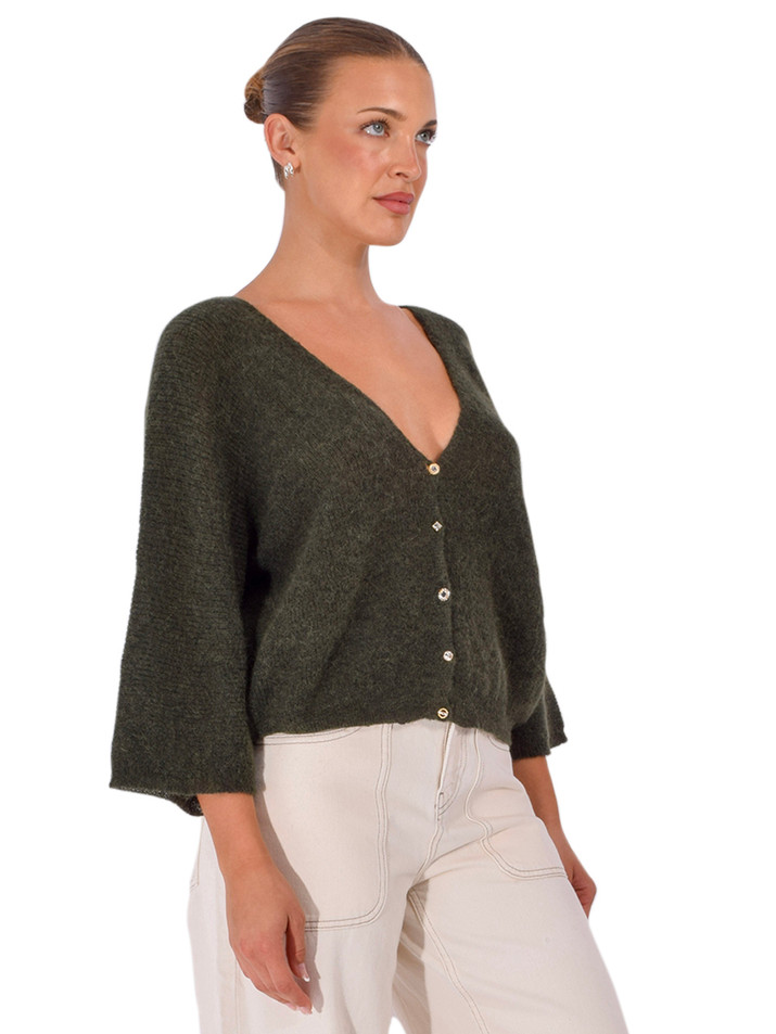 BA&SH Isaac Cardigan in Green Side View 

