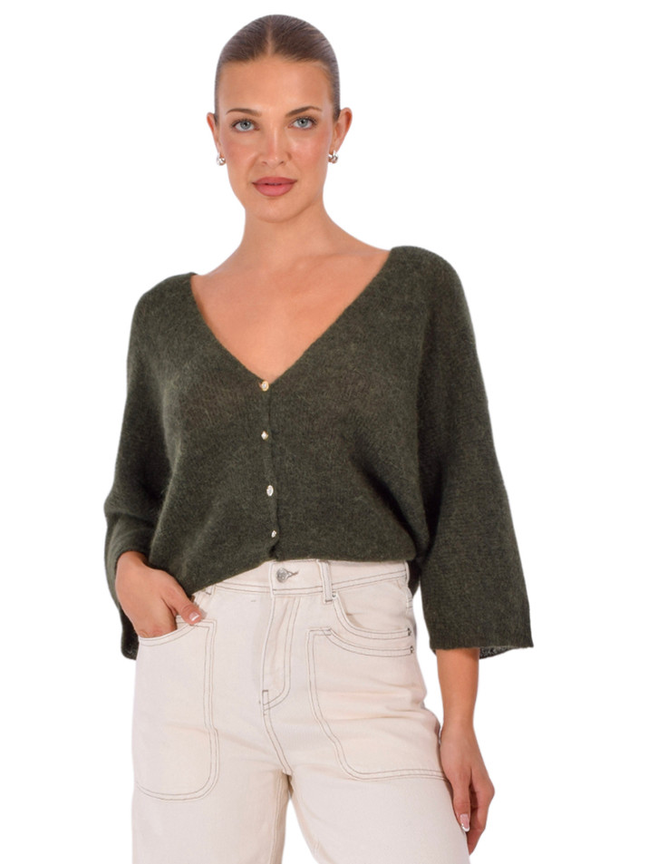 BA&SH Isaac Cardigan in Green Front View