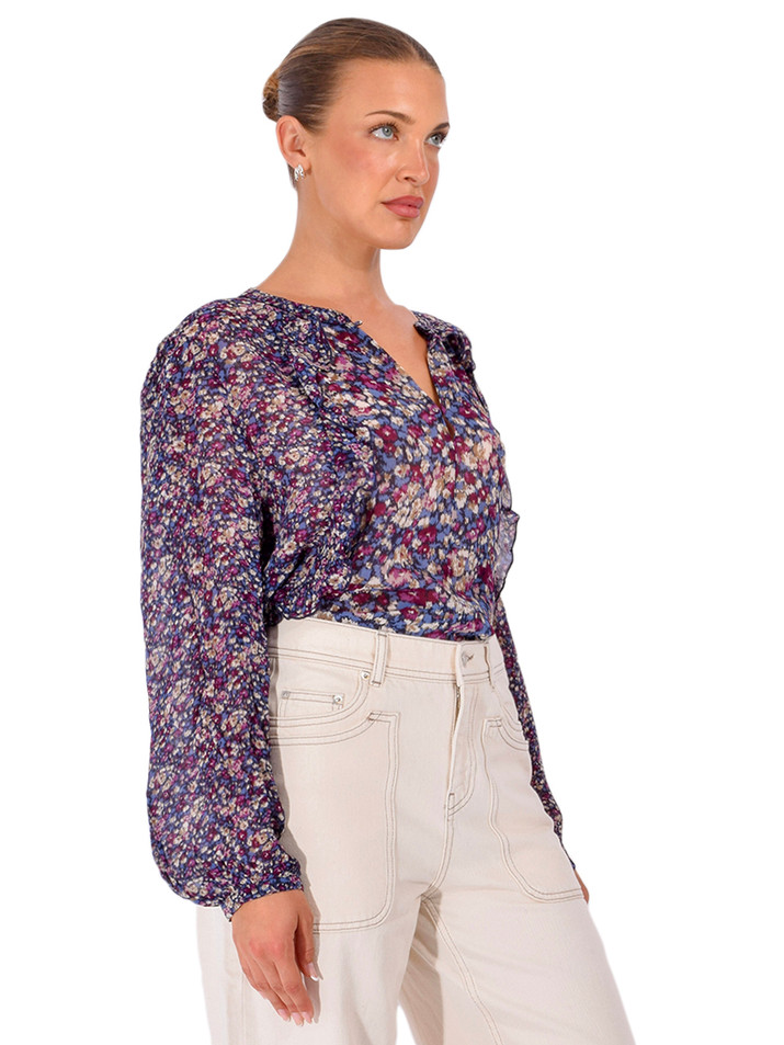 BA&SH Kross Blouse in Blue Floral Side View 