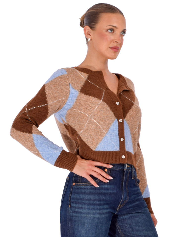 CHRISTY LYNN Goldie Cardigan in Argyle Blue Side View 