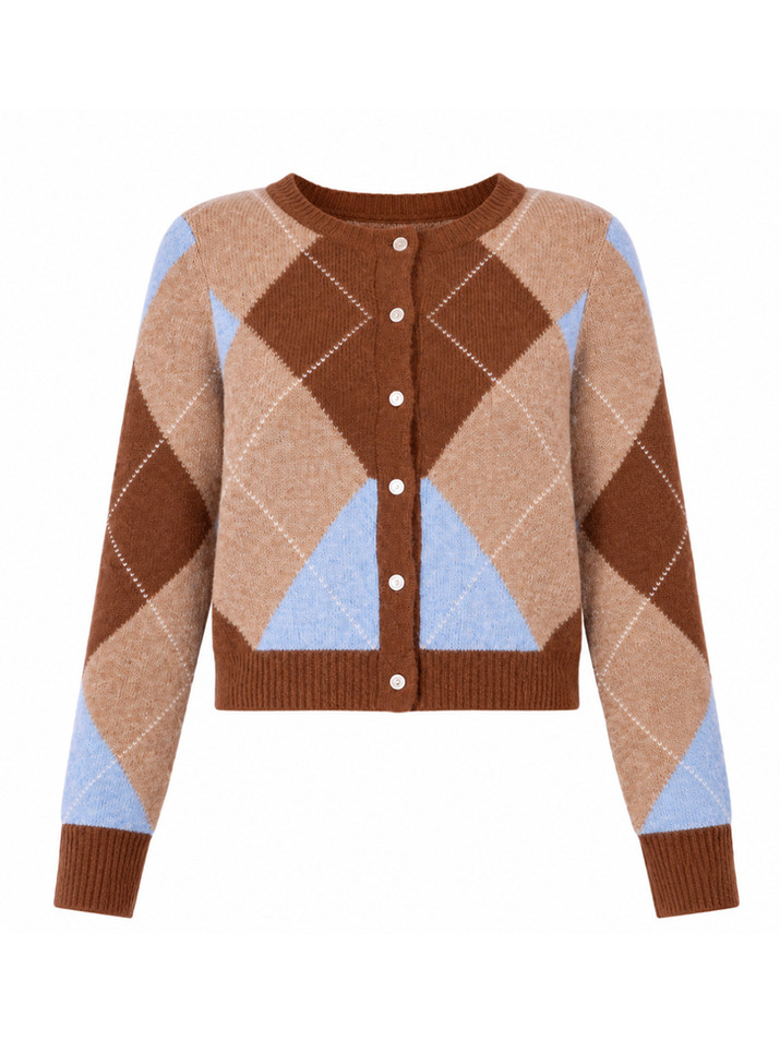 CHRISTY LYNN Goldie Cardigan in Argyle Blue Product Shot 