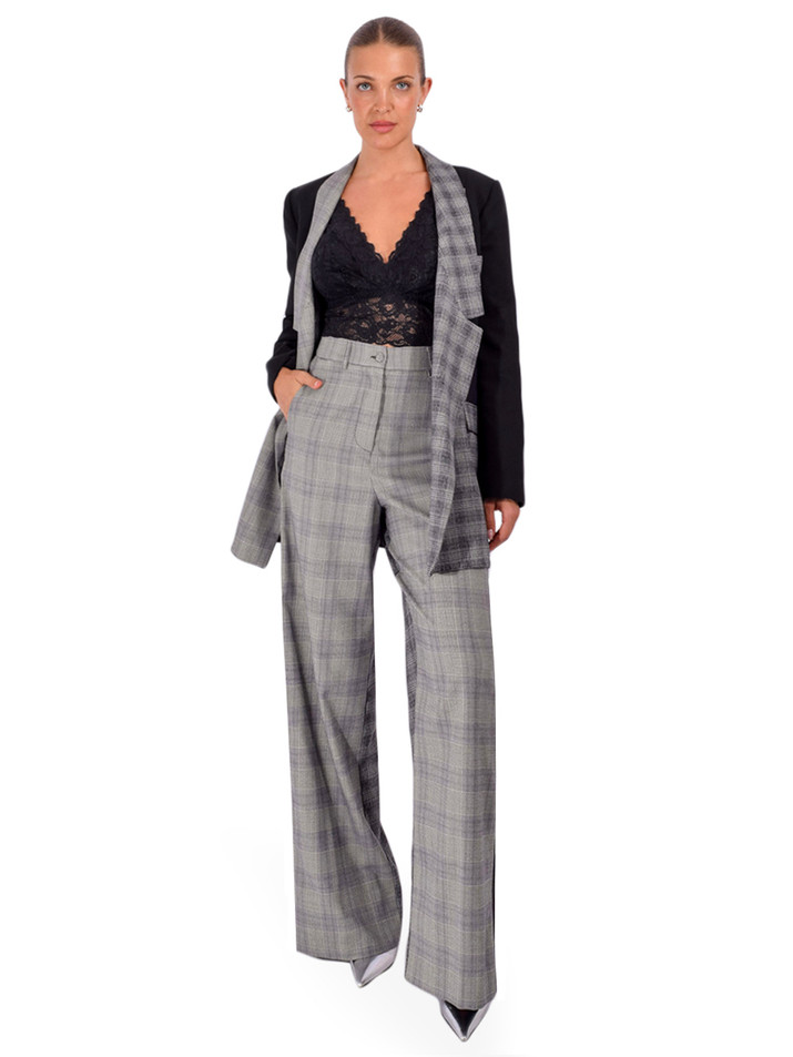PIER ANTONIO GASPARI Wales Check Pant in Gray Multi Full Outfit 