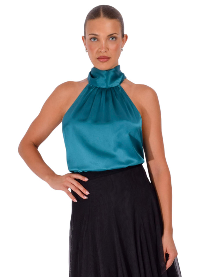 RETROFÊTE Martina Top in Sarcelle Blue Front View 