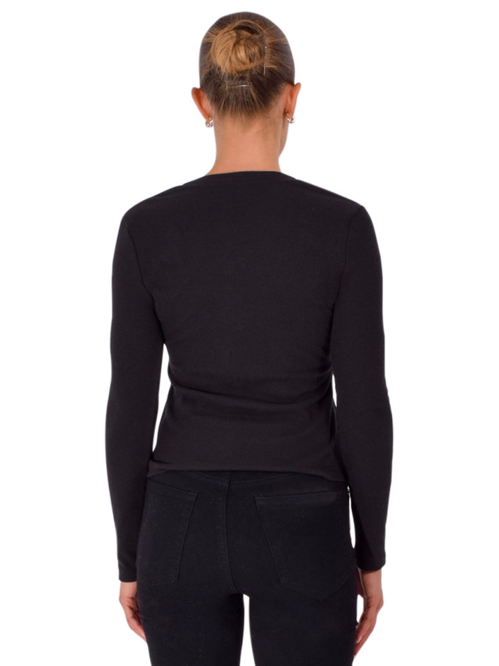 DREW Kerry V-Neck Long Sleeve Tee in Black Back View 

