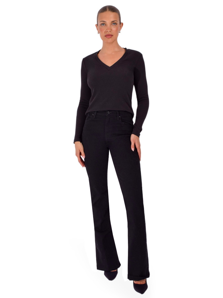DREW Kerry V-Neck Long Sleeve Tee in Black Full Outfit 

