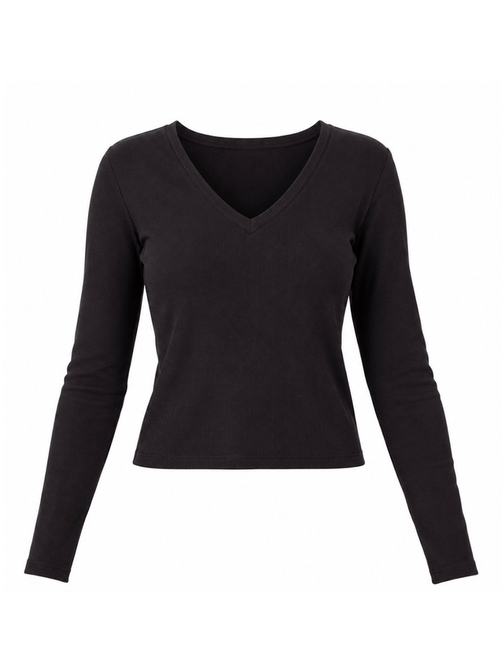 DREW Kerry V-Neck Long Sleeve Tee in Black


