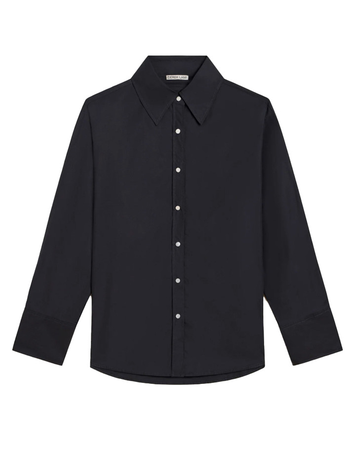 DEREK LAM Carine Cotton Poplin Shirt in Black Product Shot 