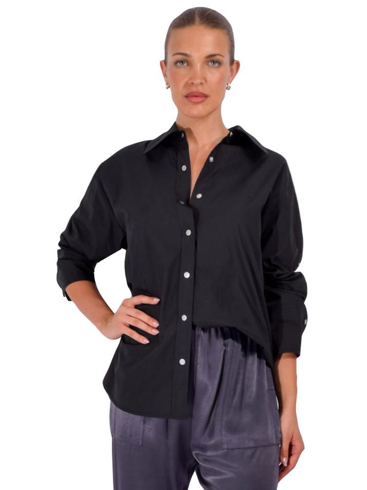 DEREK LAM Carine Cotton Poplin Shirt in Black Front View 
