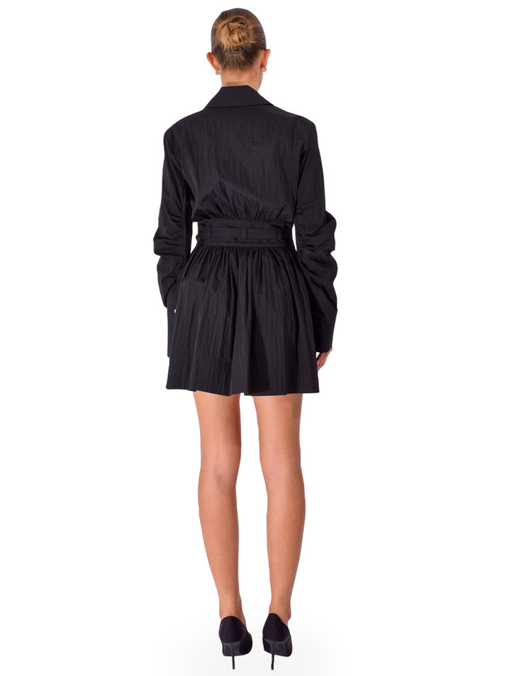 DEREK LAM Ethan Crinkle Cotton-Nylon Mini Dress in Black Back View 