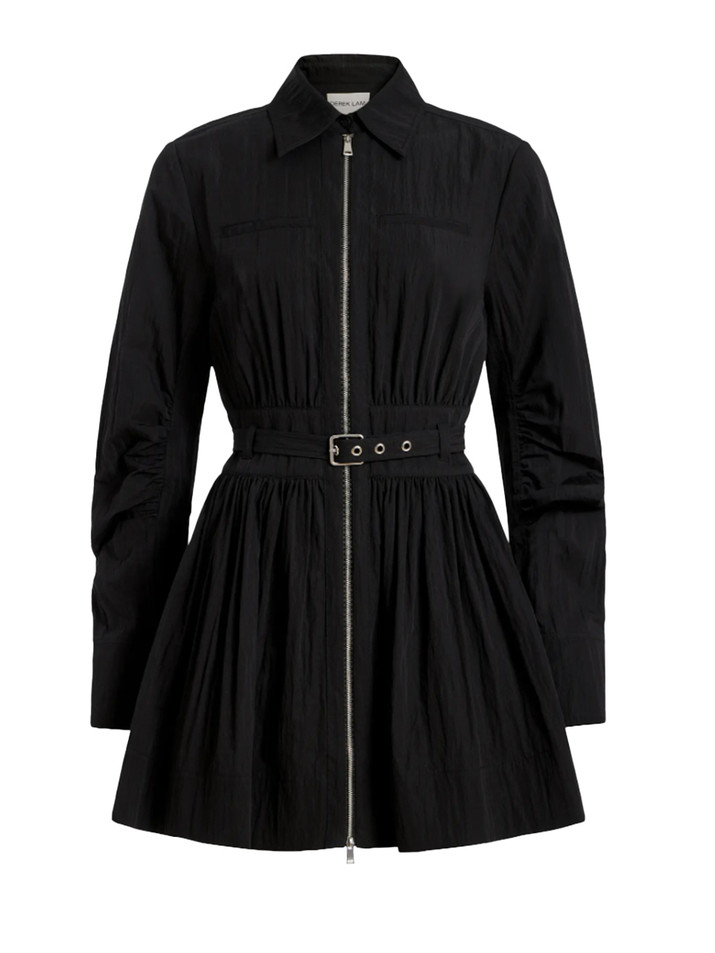 DEREK LAM Ethan Crinkle Cotton-Nylon Mini Dress in Black Product Shot 