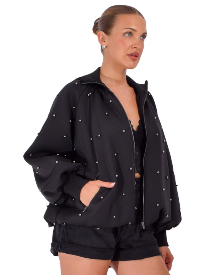 THEO Leucothea Scuba Pearly Bomber in Black Side View 