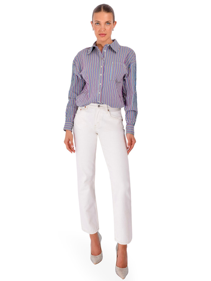 THEO Rhapso Blousant Shirt in Mix Teal Full Outfit 