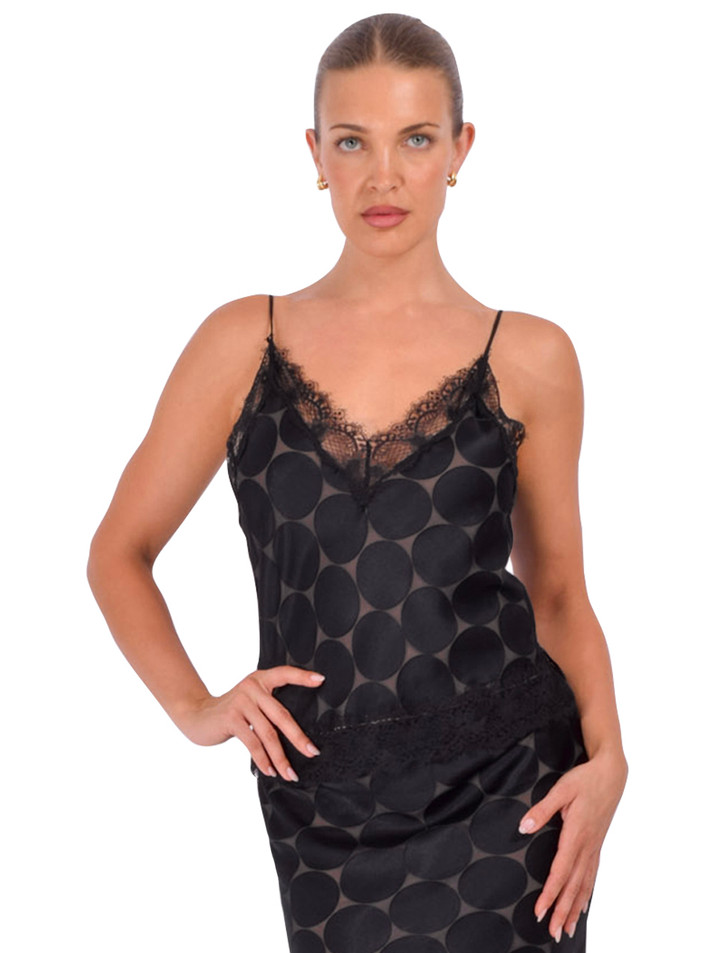 LE SUPERBE Kusama Dot Cami in Black Front View