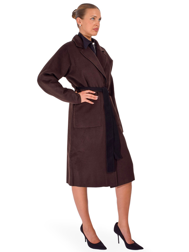 LAMARQUE Katie Reversible Wool Coat in Brown & Black Side View 1