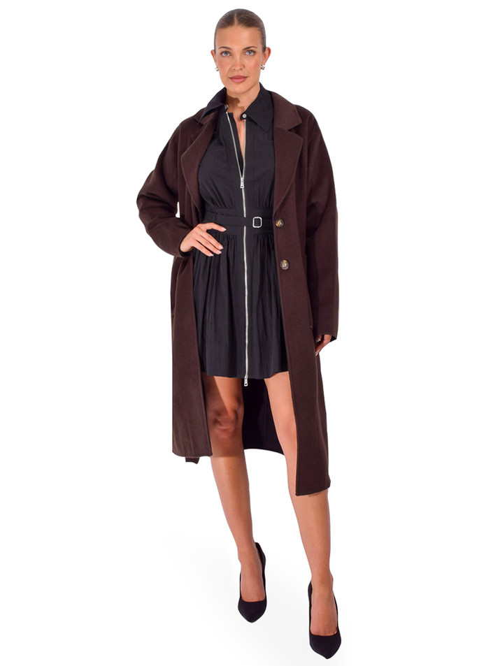 LAMARQUE Katie Reversible Wool Coat in Brown & Black Front View 1