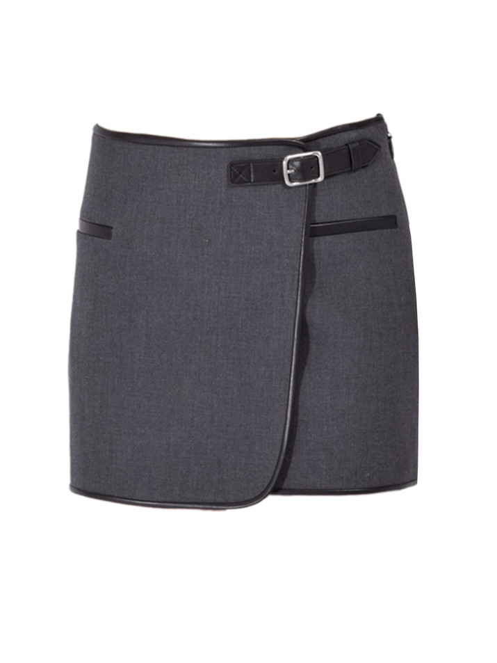 SIMKHAI Sheridan Mini Skirt in Charcoal Product Shot 

