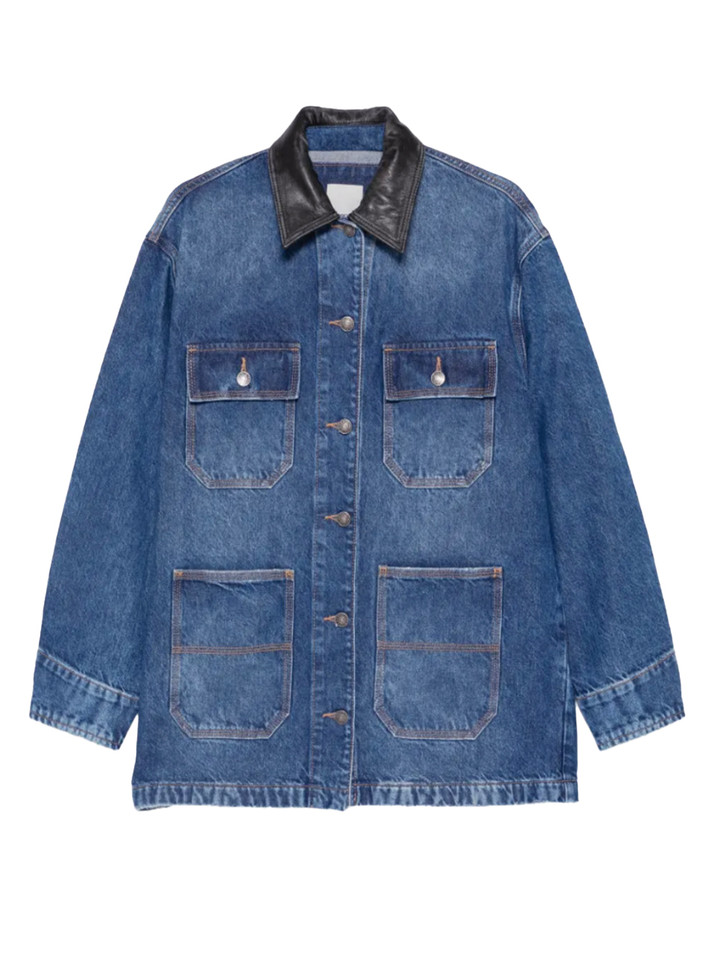SIMKHAI Larz Denim Chore Jacket in Balos Blue Product Shot 