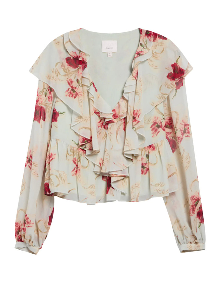 CINQ À SEPT Aurore Ruffled Top in Wilted Poppy Product Shot 