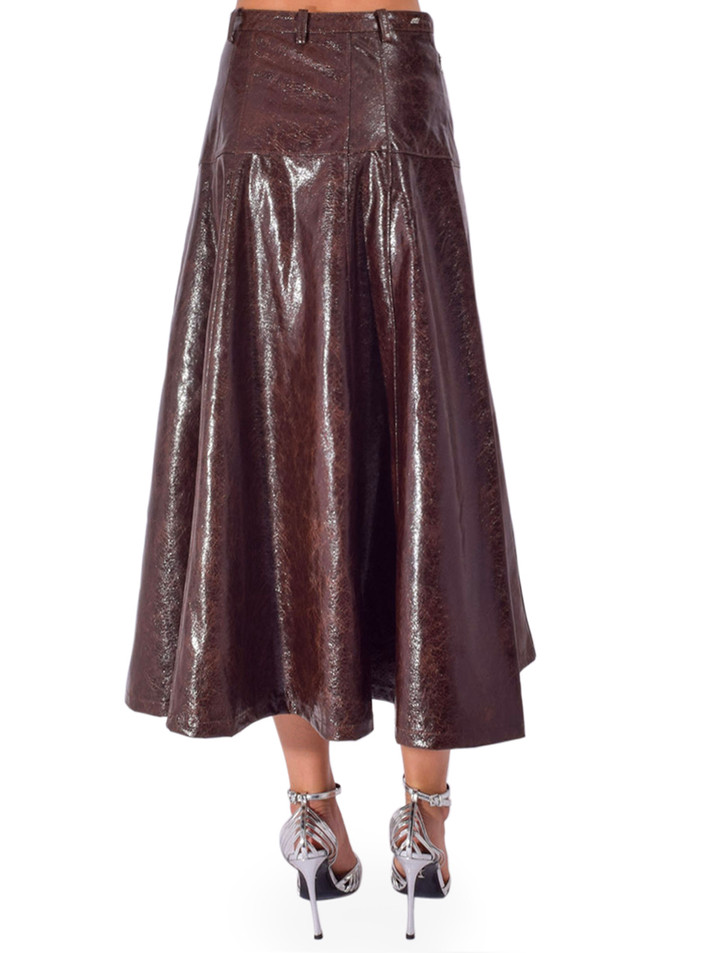 CINQ À SEPT Tumbled Vegan Leather Veena Skirt in Ground Coffee Back View 


