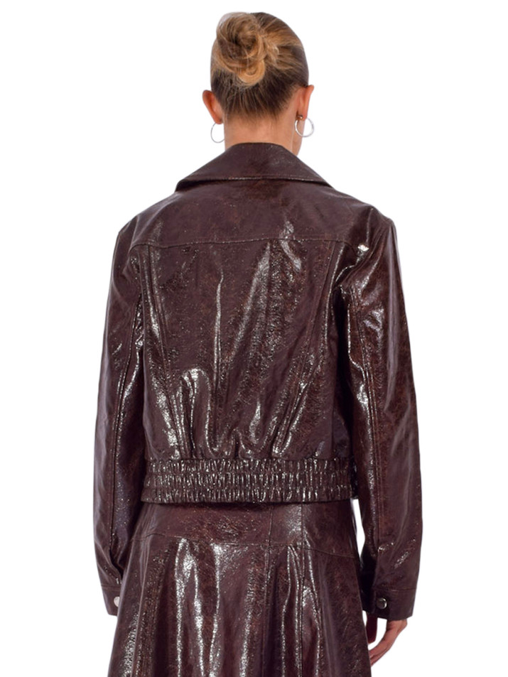 CINQ À SEPT Tumbled Vegan Leather Alexander Jacket in Ground Coffee Back View 