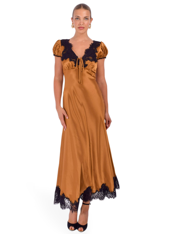 CINQ À SEPT Sienne Dress in Bronze Full Outfit 