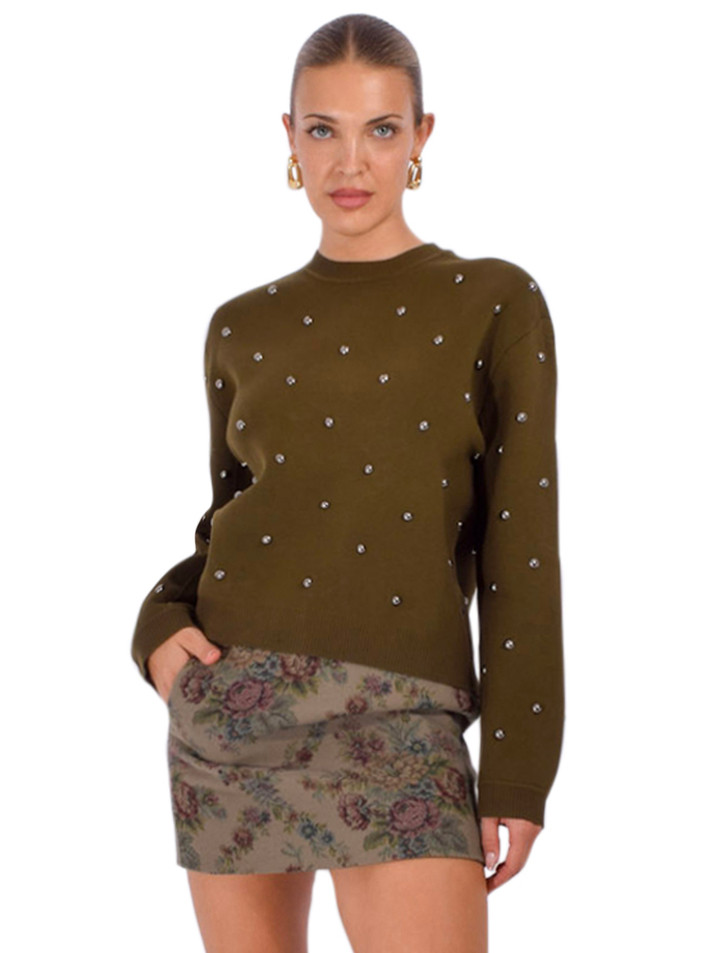 ESSENTIEL ANTWERP Klou Pullover with Studs in Khaki Front View 
