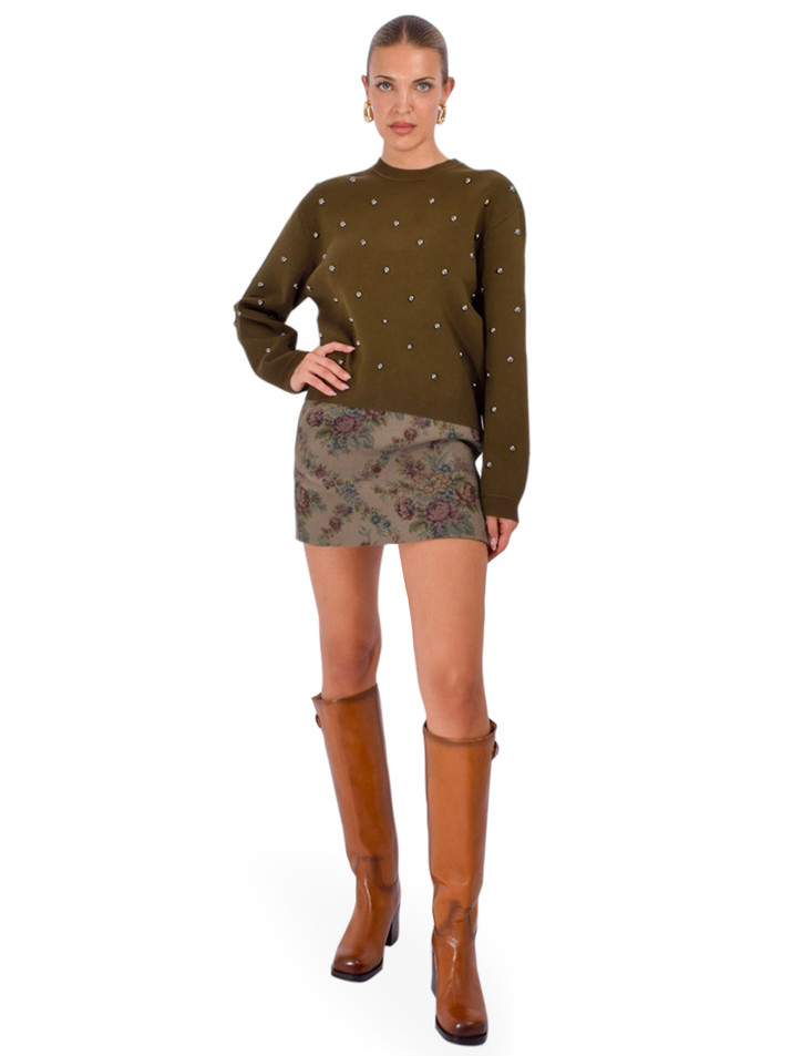ESSENTIEL ANTWERP Klou Pullover with Studs in Khaki Full Outfit 