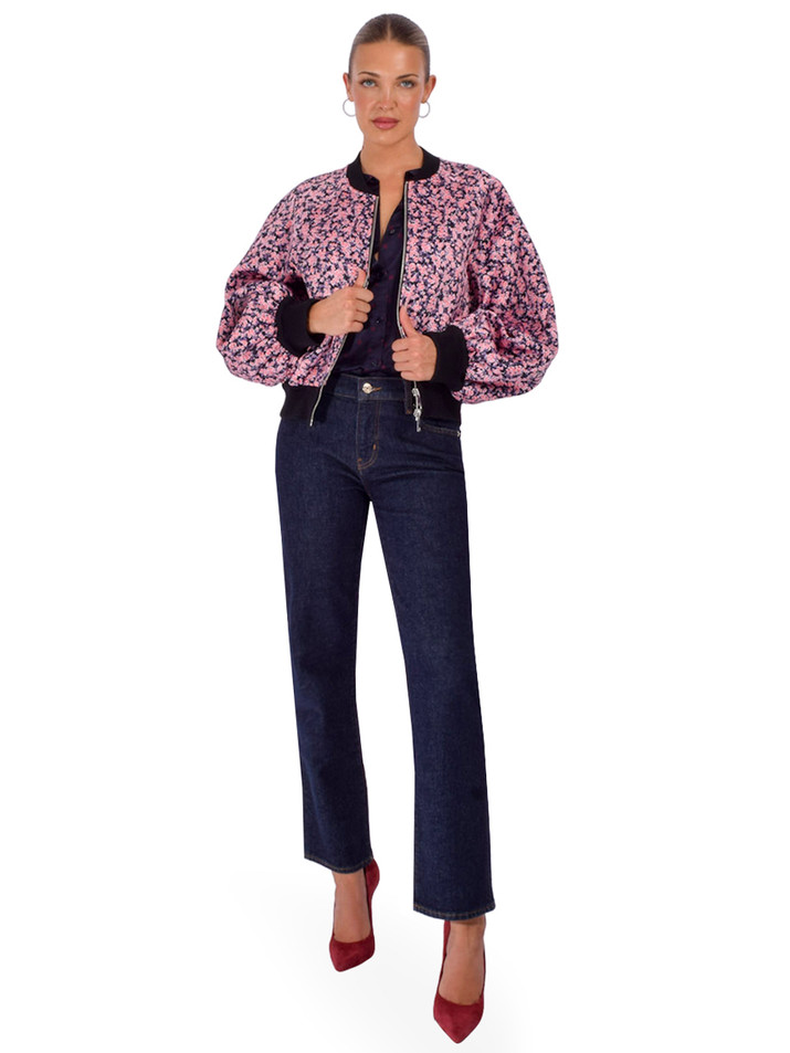ESSENTIEL ANTWERP Kryo Oversized Bomber in Pink Multi Full Outfit 