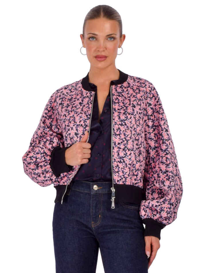 ESSENTIEL ANTWERP Kryo Oversized Bomber in Pink Multi Front View 