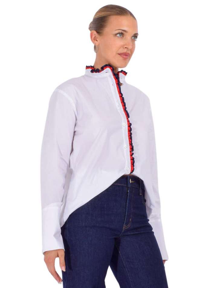 LELE DE BALTZAC The Josephine Top in White with Blue Red Trim Side View 

