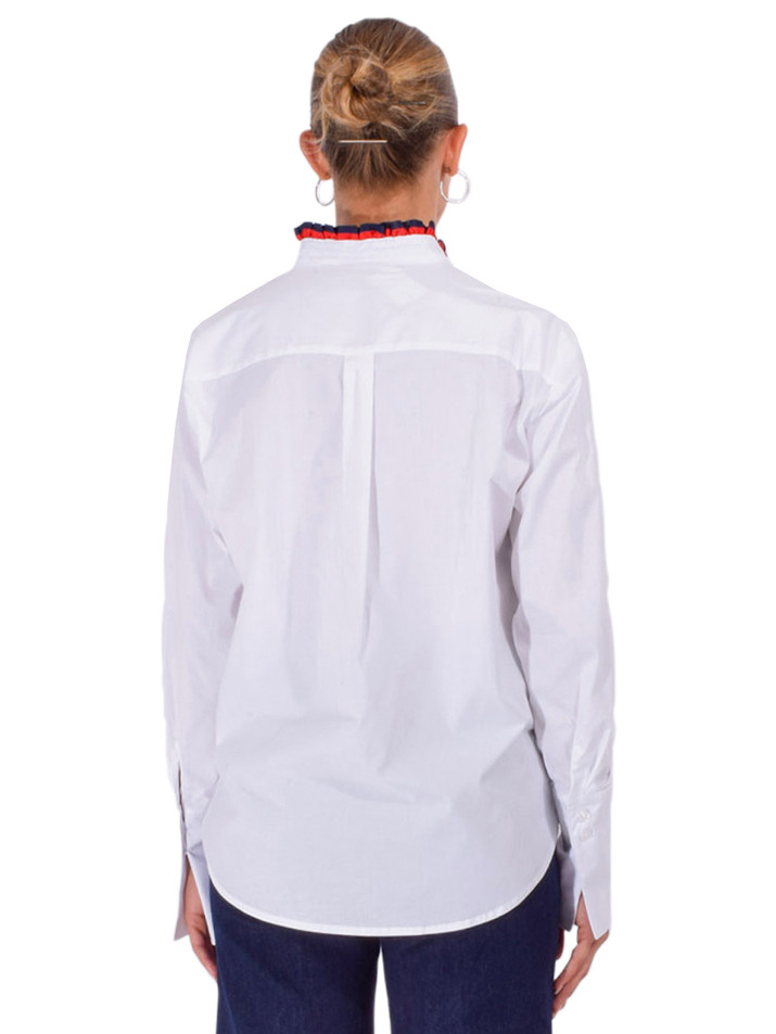 LELE DE BALTZAC The Josephine Top in White with Blue Red Trim Back View 

