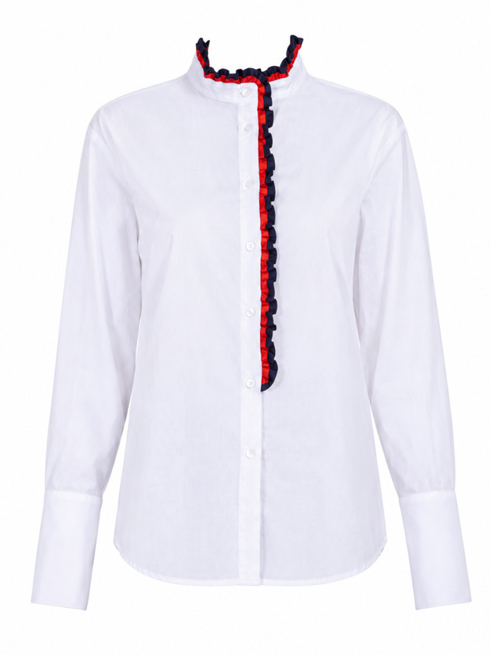 LELE DE BALTZAC The Josephine Top in White with Blue Red Trim Product Shot 

