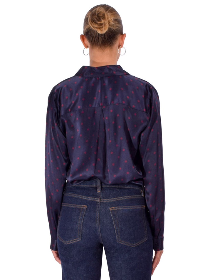 L'AGENCE Tyler Silk Blouse in Midnight Polka Dot Blouse Back View 