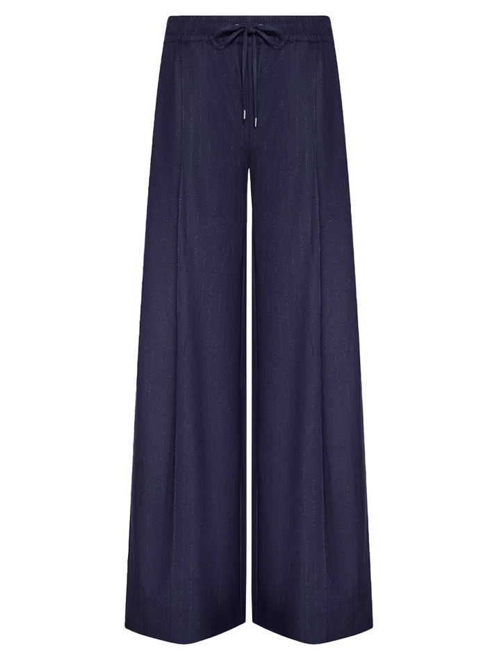 L'AGENCE Connie Drawstring Trouser in Midnight Pinstripe Product Shot 