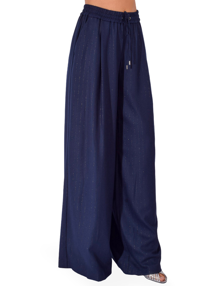L'AGENCE Connie Drawstring Trouser in Midnight Pinstripe Side View 